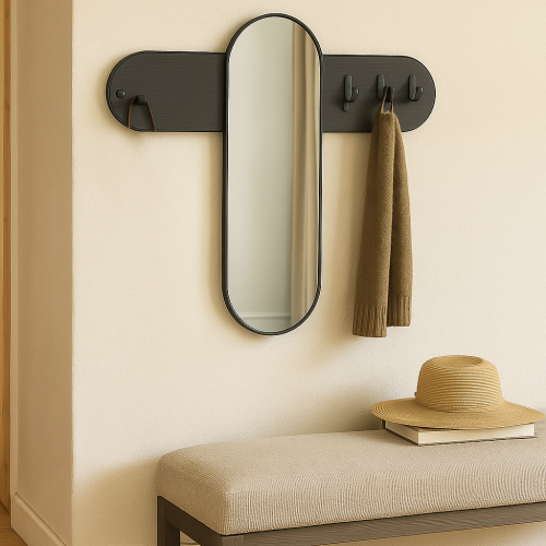 مرآة جدارية عصرية مع رف وعلّاقات تضيف تنظيمًا وأنا...