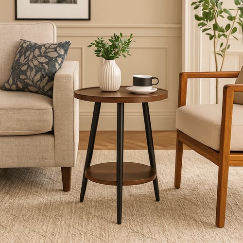 طاولة جانبية خشبية بقاعدة سوداء أنيقة وتصميم بسيط...