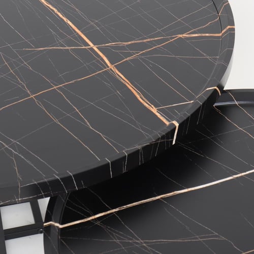 طقم طاولات قهوة وسط خشب أسود - قواعد معدن