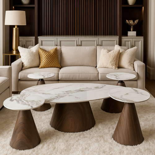 طقم طاولات فاخرة بتصميم رخامي 1+4
