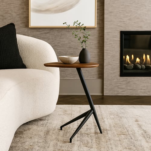 طاولة جانبية بتصميم عصري بسيط بسطح بيضاوي وقاعدة م...