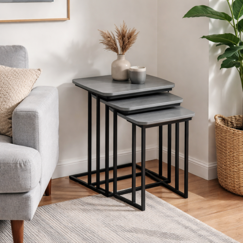 طقم طاولات جانبية متداخلة بتصميم عملي وأنيق، بسطح...