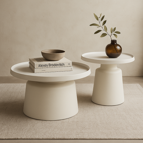 طقم طاولات شاي عصري من الحديد بلون أبيض أنيق ولمسة...