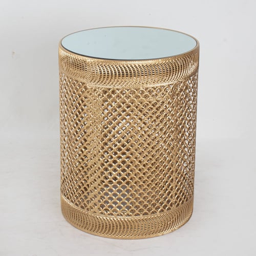 طقم طاولات معدن ذهبية - سطح زجاجي - شكل شبك