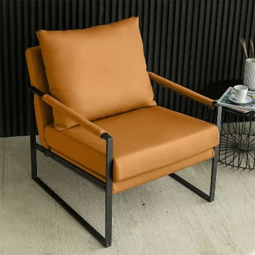 كرسي جلد برتقالي مربع - مسند معدن