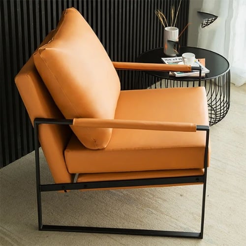 كرسي جلد برتقالي مربع - مسند معدن