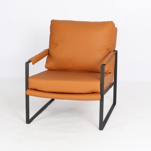 كرسي جلد برتقالي مربع - مسند معدن