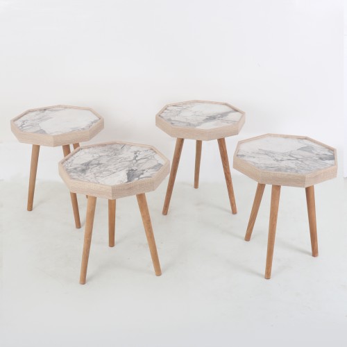 طقم طاولات خدمة - سطح رخامي - قواعد خشب