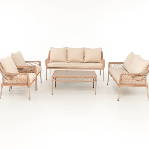 طقم جلسة خارجية أنيق 7 اشخاص بتصميم خيزران بلون طب...