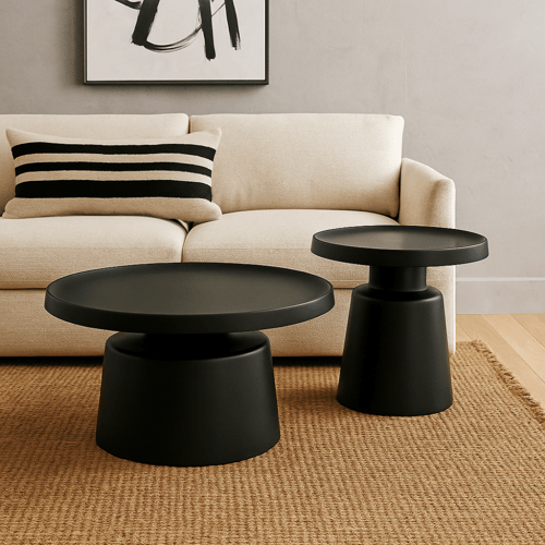 طقم طاولات شاي عصري من الحديد بلون أسود أنيق ولمسة...