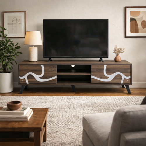 طاولة تلفزيون مستطيلة خشب ماليزي 160 سم - بني غامق...