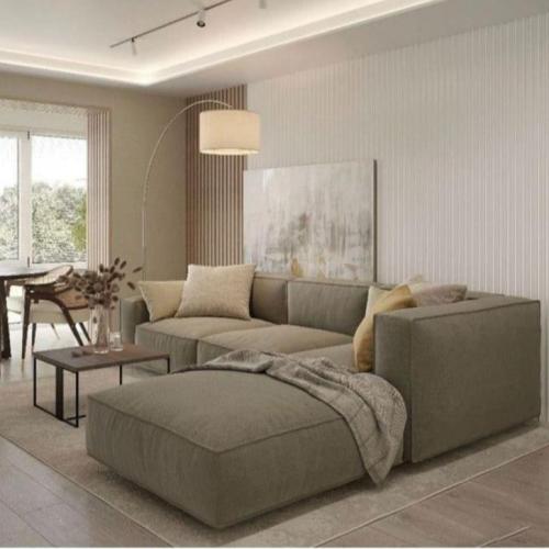 رويال | أريكة كتان كلاسيكية على شكل حرف L - رمادي...