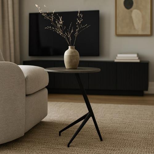 طاولة جانبية بتصميم عصري بسيط بسطح بيضاوي وقاعدة م...