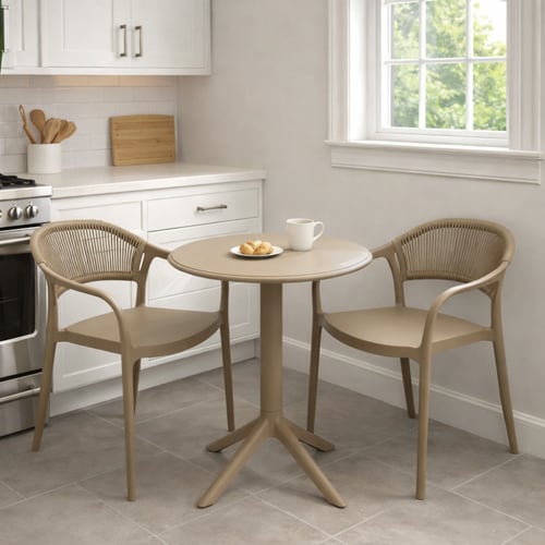 طاولة خارجية دائرية مع كرسيين بتصميم عصري، مصنوعة...