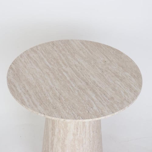 طاولة جانبية خشبية بتصميم دائري أنيق وقاعدة مخروطي...