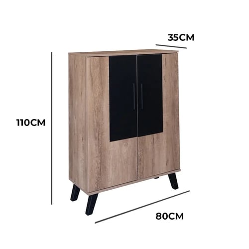 خزانة أحذية بابين خشب ماليزي 80 سم - بيج وأسود