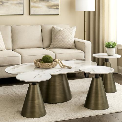 طقم طاولات فاخرة بتصميم رخامي 1+4