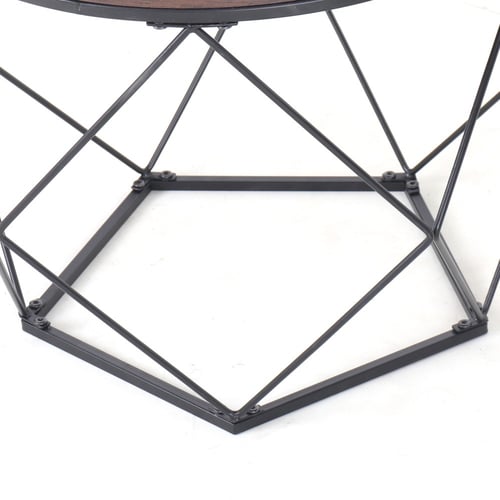 طقم طاولات قهوة وسط - سطح خشب - قواعد معدن شكل خما...