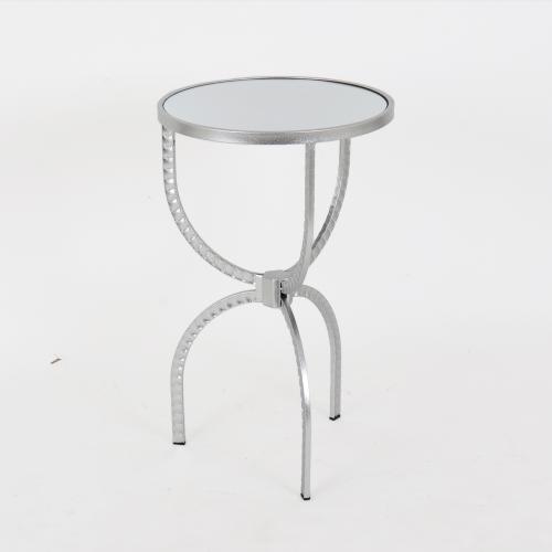 طاولة خدمة معدن لون فضي 3 أرجل - سطح زجاجي