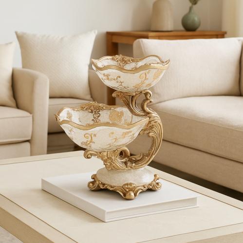 حامل حلويات فاخر بطبقتين بتصميم كلاسيكي مزخرف ولمس...