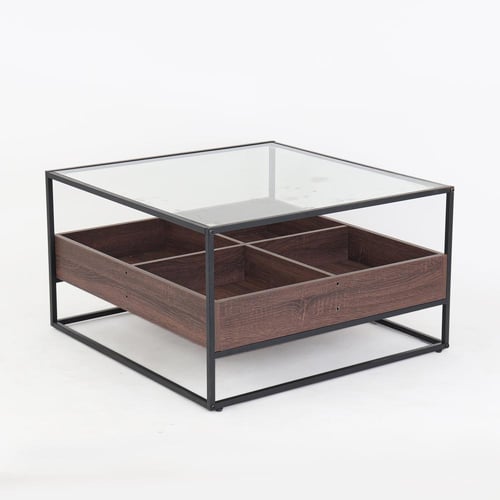 طاولة قهوة وسط كوفي – سطح زجاج ودرج مقسّم