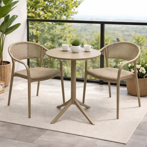 طاولة خارجية دائرية مع كرسيين بتصميم عصري، مصنوعة...