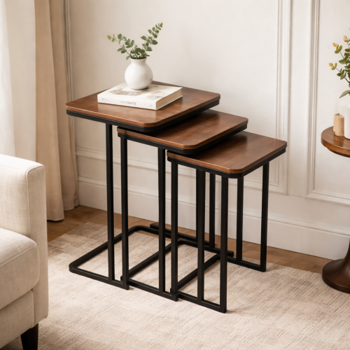 طقم طاولات جانبية متداخلة بتصميم عملي وأنيق، بسطح...