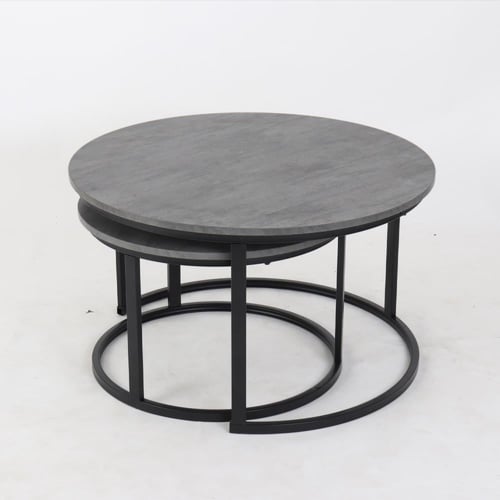 طقم طاولات خدمة أوربت - سطح دائري رمادي - قواعد مع...