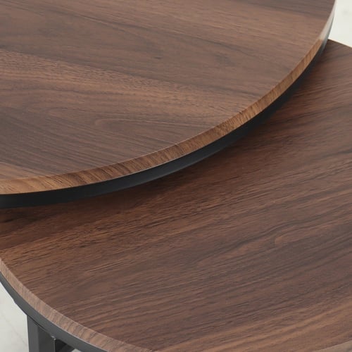 طقم طاولات قهوة وسط - سطح خشبي دائري - قواعد معدن