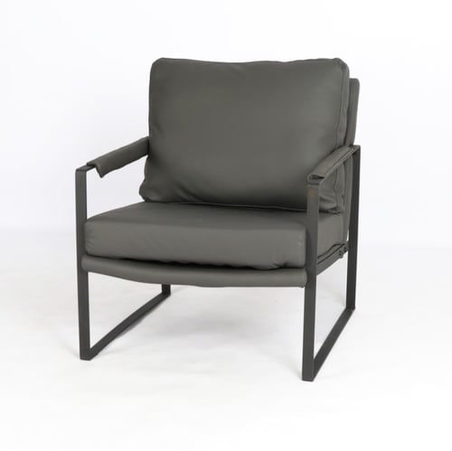 كرسي جلد رمادي - تصميم مربع