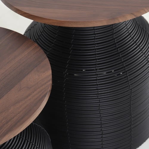 طقم طاولات خزف بأسطح خشبي