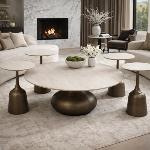 طقم طاولات قهوة عصري يتكون من طاولة وسط مع 4 طاولا...