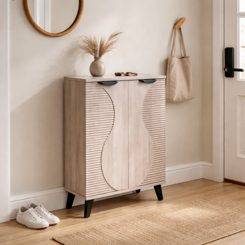 خزانة احذية بابين - لون خشبي