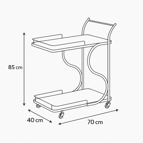 عربة تقديم لور بطبقتين معدني مع رفوف خشبية رمادي
