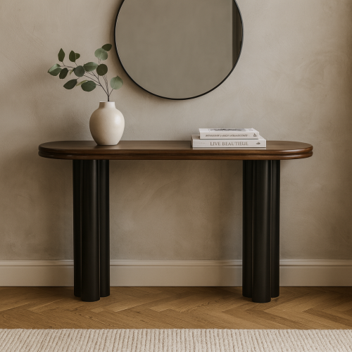 طاولة كونسول أنيقة بتصميم عصري، سطح خشبي وقاعدة سو...
