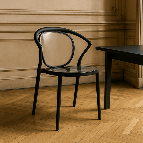 كرسي أنيق بتصميم عصري وظهر شفاف يضفي لمسة فريدة عل...