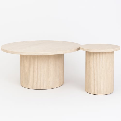 طقم طاولات دائرية بيج خشب بقاعدة خشبية- 2 قطعة