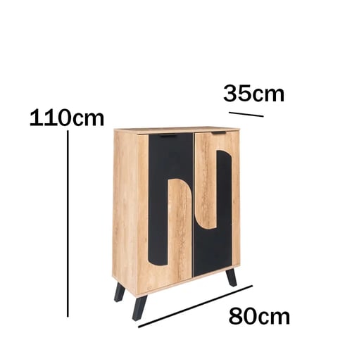 خزانة أحذية بابين خشب ماليزي - خشبي وأسود