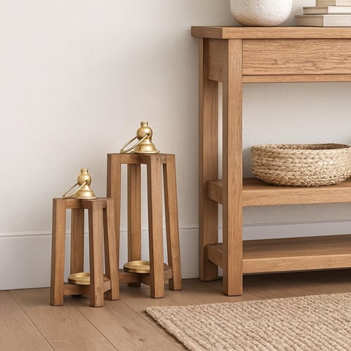 طقم شمعدان ناتشورال - خشب ومعدن ذهبي