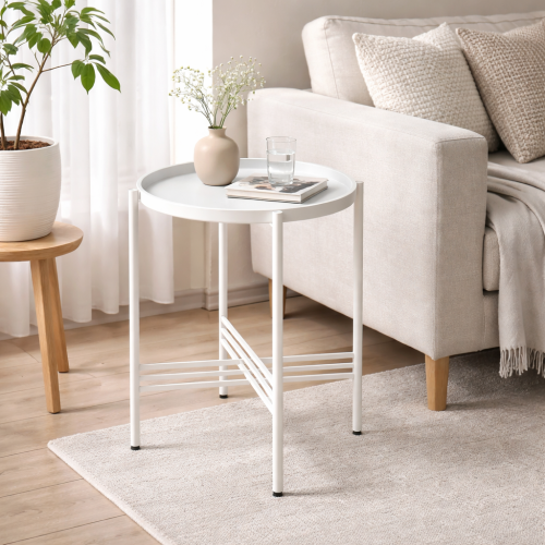 طاولة دائرية - معدن ابيض - أعمدة متداخلة