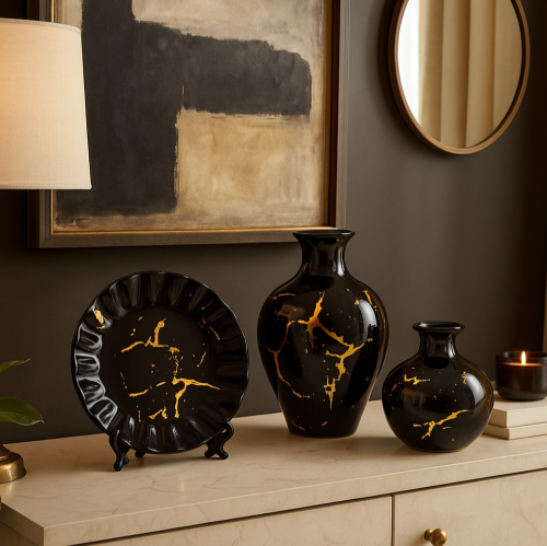 طقم ديكور سيراميك بلمسات ذهبية