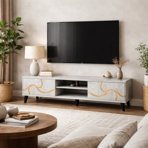 طاولة تلفزيون مستطيلة خشب ماليزي 160 سم - رمادي فا...