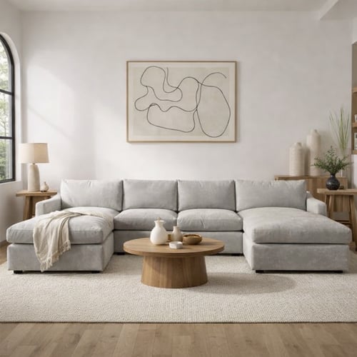 رويال | أريكة ريترو مريحة على شكل حرف U بقماش شاني...