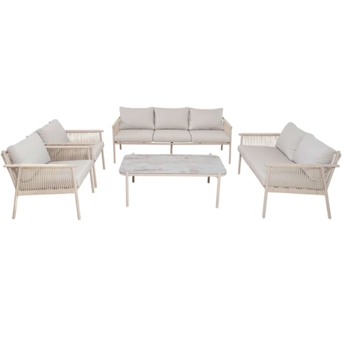 طقم جلسة خارجية 7 اشخاص بلون بيج هادئ بتصميم حبال...