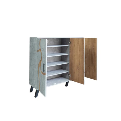 دولاب احذية 3 درفات خشب ماليزي 5 أدوار - رمادي فات...