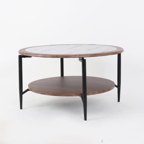 طاولة قهوة دائرية خشب - بني أبيض - أعمدة 80 سم