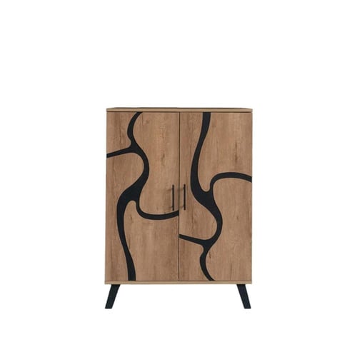 خزانة احذية بابين خشب ماليزي 5 أدوار - بيج واسود