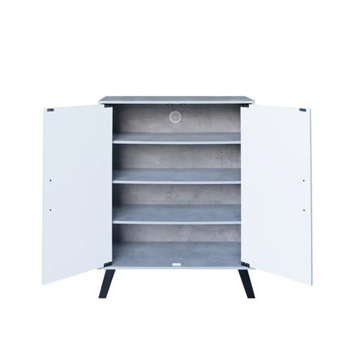 خزانة احذية خشب ماليزي 4 دور بابين - رمادي وأبيض