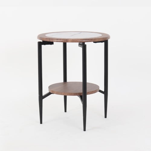 طاولة خدمة خشب- لون بني وأبيض - أعمدة معدن