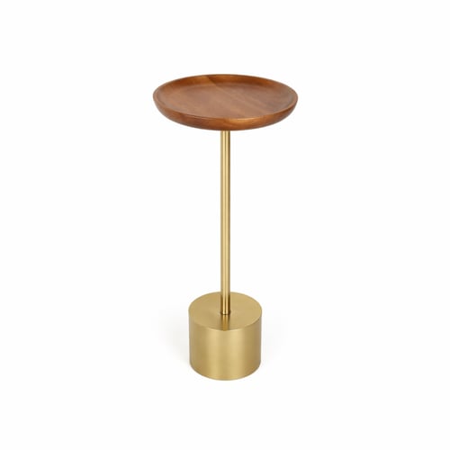 طاولة جانبية هندية بسطح خشب المانجا دائري مع قاعدة...